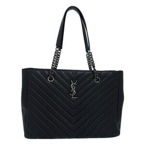 Saint Laurent Monogram Shopping Bag black chevron quilted leather